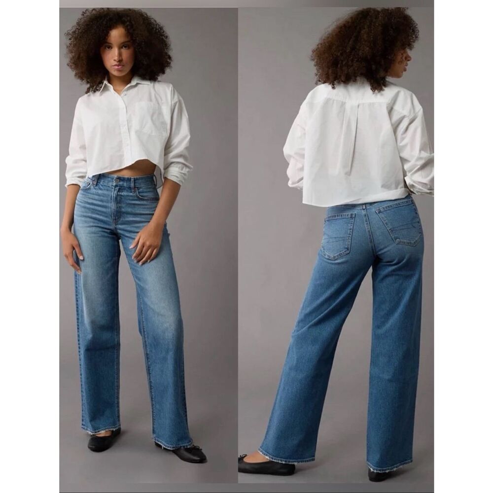 American Eagle Curvy Super High-Rise Baggy Straight Leg Jeans Size 2L